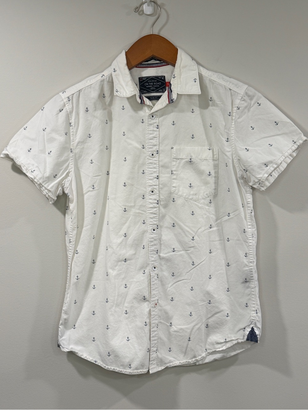 Cactus New York Mens White Short-Sleeve Anchor Print Button-Down Shirt Size S